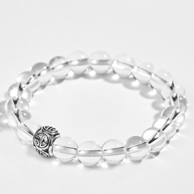 Vòng thạch anh Trắng Phối Charm Bạc (8mm)