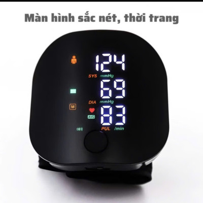 Máy Đo HyếtÁp Cổ Tay, Đo NhịpTim Hiện Đại Với Màn Hình LED, Giọng Nói Tiếng Việt , Sạc Pin Siêu Bền