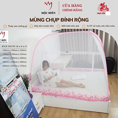 Màn chụp , Mùng chụp cao cấp Mộc Miên đỉnh rộng kích thước 1,2mx2m - Trắng Viền Hồng ( Hà Nội )