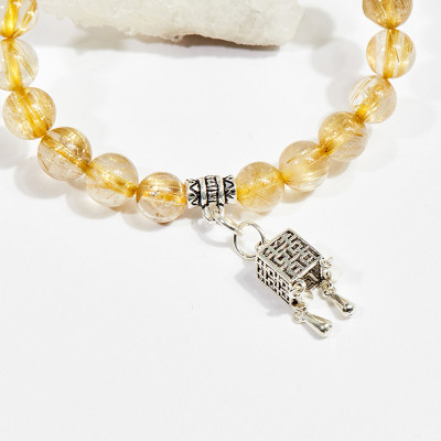 Vòng tay phong thủy nữ đá thạch anh tóc vàng charm lồng đèn 8mm mệnh thủy , kim - Ngọc Quý Gemstones