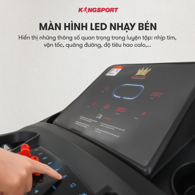 Máy chạy bộ KINGSPORT KS-2035 đa năng, thao tác phím cảm ứng, thiết kế sang trọng cứng cáp, kèm đai massage và thanh gập bụng, cân nặng phù hợp từ dưới 90-95kg