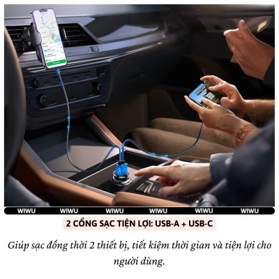 Tẩu củ sạc nhanh 35W cho xe hơi ô tô PD3.0 Type- C + USB-A QC3.0 hiệu WIWU Nano Lite cho iphone 17 16 15 14 13 12 iPad Vivo Oppo samsung cho Macbook - hàng nhập khẩu