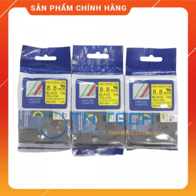 Ống co nhiệt HS2-621 - Đen nền vàng 8.8mm x 1.5m - Dùng cho máy in ống BROTHER - AIMO [Hàng nhập khẩu]