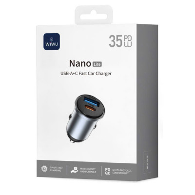 Tẩu củ sạc nhanh 35W cho xe hơi ô tô PD3.0 Type- C + USB-A QC3.0 hiệu WIWU Nano Lite cho iphone 17 16 15 14 13 12 iPad Vivo Oppo samsung cho Macbook - hàng nhập khẩu