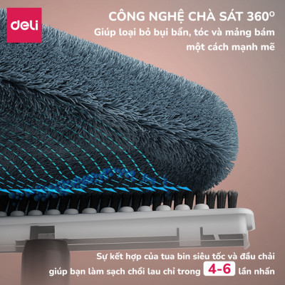 Bộ Cây Lau Nhà Tách Nước Bẩn Thông Minh Deli, Chổi Lau Nhà Xoay 360 độ 2 Ngăn Kèm Bông Lau