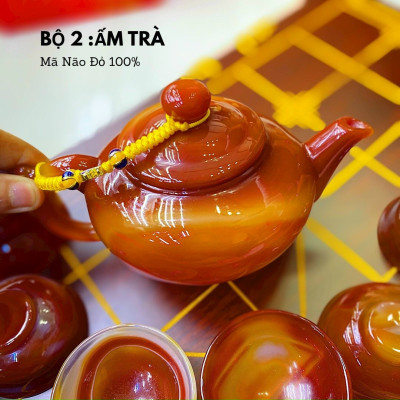 Bộ ấm trà đá mã não đỏ tự nhiên