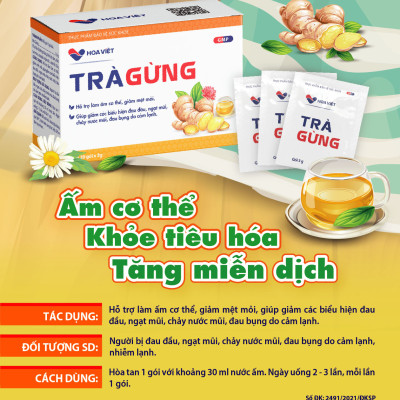 Trà gừng Hoa Việt làm ấm cơ thể giảm chướng bụng khó tiêu đau bụng do lạnh giải cảm hiệu quả