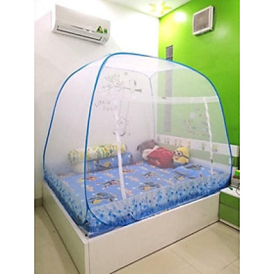 Màn Chụp , Mùng Chụp Cao Cấp Mộc Miên Đỉnh Rộng - Kích Thước 1,8mx2m Trắng Viền Xanh ( Hà Nội )