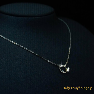 Dây chuyền bạc ý hình bướm và vòng tròn kết hợp độc đáo, phong cách đơn giản, trẻ trung, phù hợp đi chơi, đi làm, đi học - CM37.3