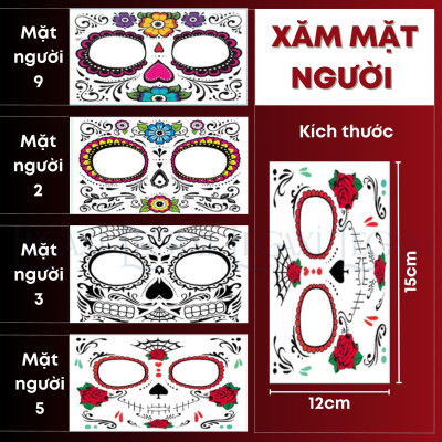 [HALLOWEEN] Hình xăm giả kinh dị hóa trang phát sáng hoa hồng đầu lâu nhện vết sẹo vết khâu chảy máu tròng mắt vết chân tay Legaxi