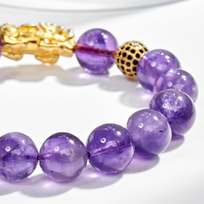 Vòng tay đá thiên nhiên phối charm tỳ hưu bạc mạ vàng 24k size hạt 12mm - Ngọc Quý Gemstones