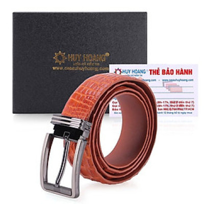 HP4718 - Dây nịt nam da cá sấu Huy Hoàng gai đuôi đầu kim 4P màu vàng