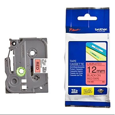 Nhãn in Tiêu Chuẩn Brother TZe 431, Chữ Đen Nền Đỏ (12mm) Hàng Chính Hãng