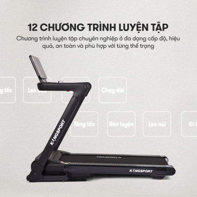 Máy chạy bộ KINGSPORT Legend K-06 Đơn Năng với nâng dốc tự động, hệ thống giảm sốc bằng lò xo, động cơ DC tiết kiệm điện