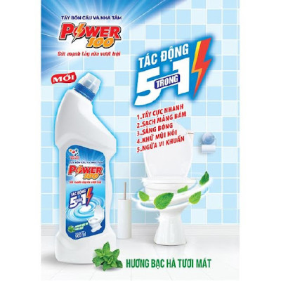 Chai Nước Tẩy Bồn Cầu Và Nhà Tắm POWER100 Hương Bạc Hà 900ml