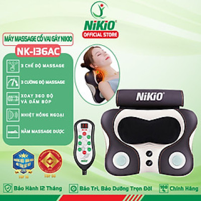 Máy (Gối) Massage Đấm Bóp Cổ Vai Gáy Nikio NK-136AC/DC - Con Lăn 3D Xoa Bóp Chuyên Sâu Kết Hợp Hồng Ngoại Trị Liệu Đau Mỏi Cổ, Hỗ Trợ Mát Xa Lưng