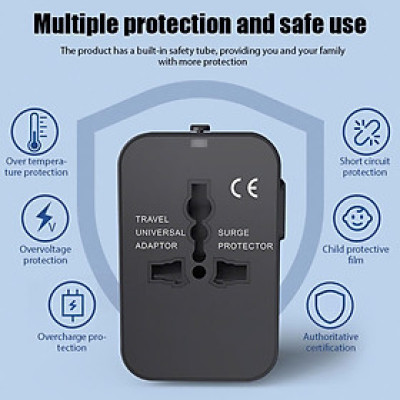 Ổ Cắm Điện Du Lịch Quốc Tế Đa Năng Tích Hợp 2 Cổng USB . Chất Liệu Nhựa PC Chống Cháy Phù Hợp Với Hơn 150 Nước. Hàng Chính Hãng