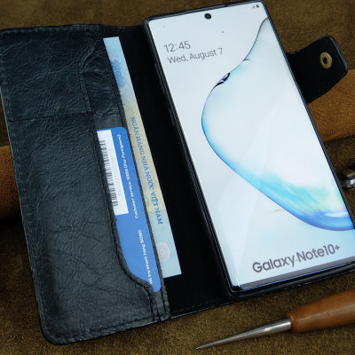 Bao da cho điện thoại Note 10 Plus dạng ví da bò thật