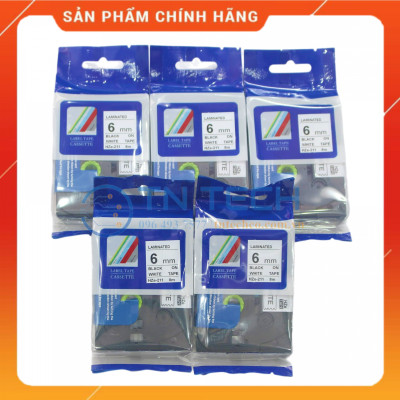 Nhãn In HZE-211 - Đen nền trắng 6mm x 8m - Dùng cho máy in BROTHER - AIMO - PUTY [Hàng nhập khẩu]