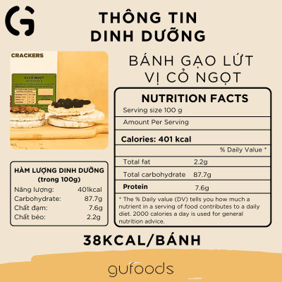 [Vị Cỏ Ngọt] - Bánh Gạo Lứt Ăn Kiêng GUfoods 170g - Tập Gym, Giảm Cân, Thực Dưỡng, Eat Clean, Ăn Vặt Healthy, Không Chiên Dầu