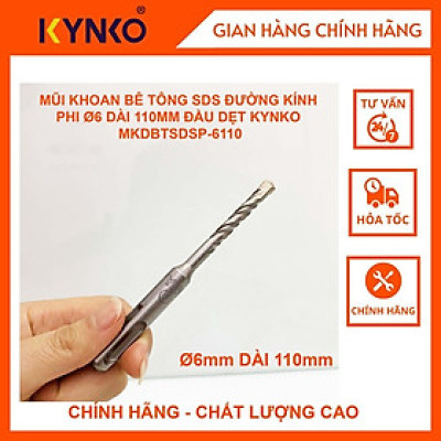 MŨI KHOAN BÊ TÔNG SDS ĐƯỜNG KÍNH PHI Ø 6 DÀI 110MM ĐẦU DẸT KYNKO MKDBTSDSP- 6110