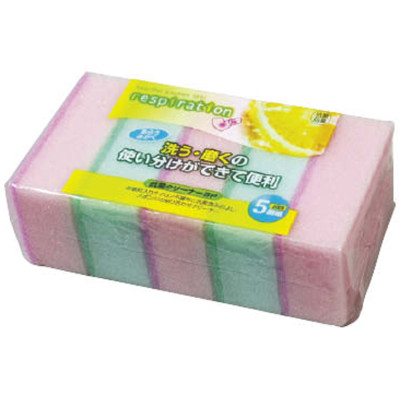 Combo 01 Giá đựng mút rửa chén bát 2 ngăn Sanada có núm hít chân không + 01 Set 05 miếng mút rửa chén bát Inomata - Nội địa Nhật