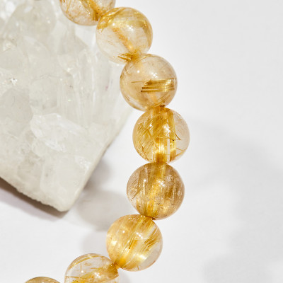 Vòng tay phong thủy nữ đá thạch anh tóc vàng charm lồng đèn 8mm mệnh thủy , kim - Ngọc Quý Gemstones