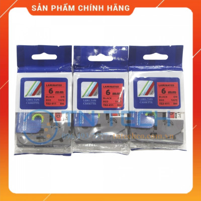 Nhãn In Tz2-411 - Đen nền đỏ 6mm x 8m - Dùng cho máy in BROTHER - AIMO - PUTY [Hàng Nhập Khẩu]