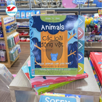 Sách Tương Tác Song Ngữ Việt Anh - Slide And See Animals - Các Loài Động Vật - Tân Việt Books