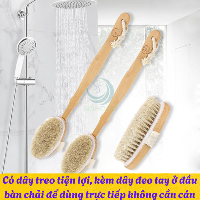 Bàn chải tắm cán dài bằng gỗ tự nhiên - Bàn chải massage cơ thể cao cấp - Cọ tắm khô & ướt cán dài tiện lợi - Bàn chải chà lưng chống tế bào chết - Bàn chải tắm toàn thân spa tại nhà