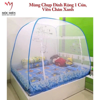 Màn Chụp , Mùng Chụp Cao Cấp Mộc Miên Đỉnh Rộng - Kích Thước 1,8mx2m Trắng Viền Xanh ( Hà Nội )