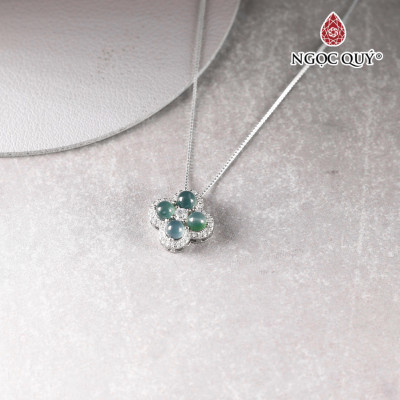 Dây chuyền Cỏ 4 lá phỉ thúy lam băng type A 14x14mm - Ngọc Qúy Gemstones