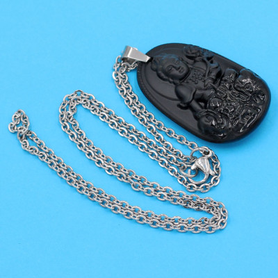 Vòng cổ Phổ Hiền Bồ Tát - thạch anh đen 3.6cm DITTEB2 - dây inox bạc - kèm hộp nhung - tuổi Thìn, Tỵ