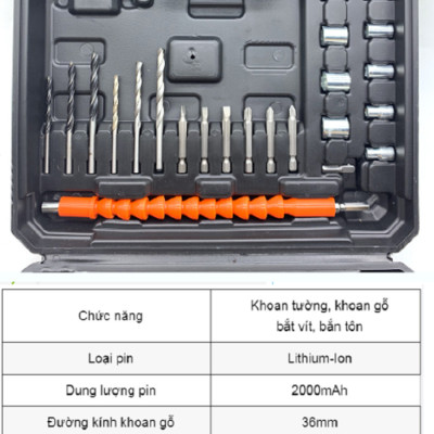 Bộ máy khoan pin RAKUTEN 66V khoan tường, khoan sắt, khoan bê tông máy 2 pin, đảo chiều và mũi khoan