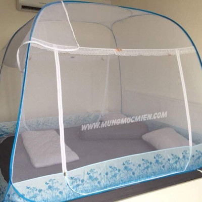 Màn Chụp , Mùng Chụp Cao Cấp Mộc Miên Đỉnh Rộng - Kích Thước 2,2mx2m Hoạ Tiết Hoa Lá Trắng Viền Xanh ( Hà Nội )