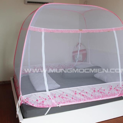 Màn Chụp , Mùng Chụp Cao Cấp Mộc Miên - Mẫu Trắng Viền Hồng Hoa Lá ( Hà Nội )