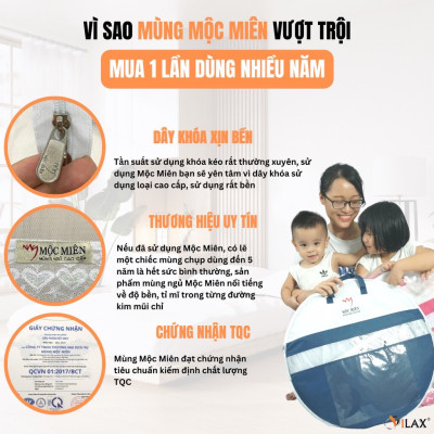 Mùng Chụp Tự Bung Cao Cấp Mộc Miên - Đỉnh Rộng 1m6x 2m