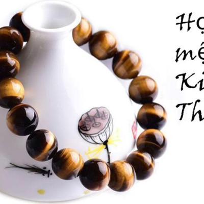 Vòng tay phong thủy đá mắt hổ vàng nâu cho người mệnh Kim Thổ VT48