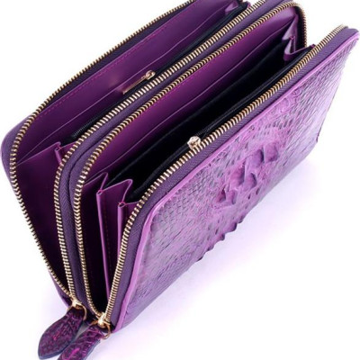 Ví nữ da cá sấu Huy Hoàng nhiều ngăn màu tím HT3274