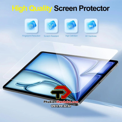 Tấm dán kính cường lực cho iPad Air M2 13 inch 2024, iPad Air 2024 M2 13 inch hiệu Glass Pro - Hàng chính hãng