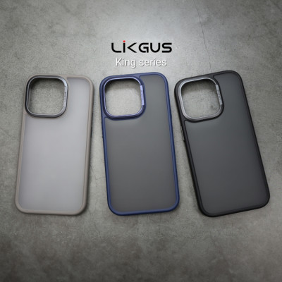 Ốp lưng chống sốc lưng nhám chống vân tay cho iPhone 15 Pro Max iP 15 Pro 15 Plus hiệu Likgus KING - viền camera kim loại, cạnh cao su chống sốc, chống mồ hôi tay - Hàng nhập khẩu