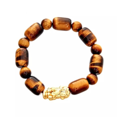 Vòng tay đá mắt hổ lu thống thiên nhiên 10ly mix Charm tỳ hưu mạ bạc cho Nam Nữ làm trang sức