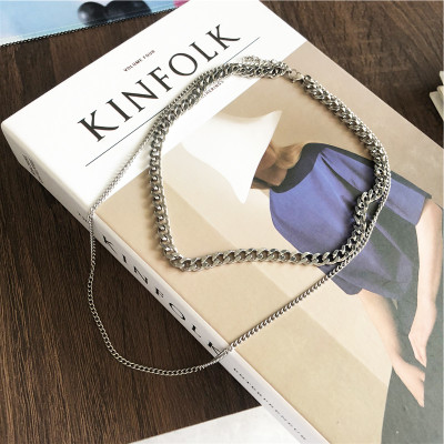 Vòng cổ kim loại thời trang nam nữ 2 lớp titan không gỉ