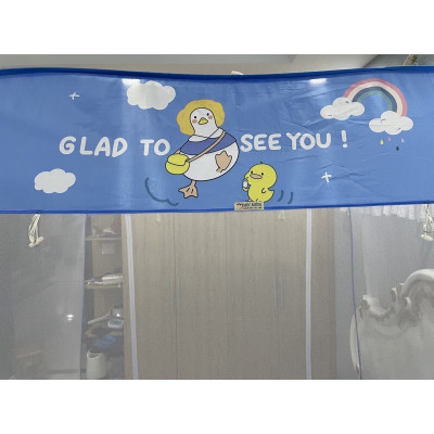 Màn Chụp Tự Bung Đỉnh Vuông Cao Cấp Mộc Miên - Màu Trắng Viền Xanh ( Hình thật )