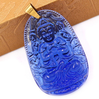 Mặt Phật Thiên Thủ Thiên Nhãn pha lê xanh 5cm