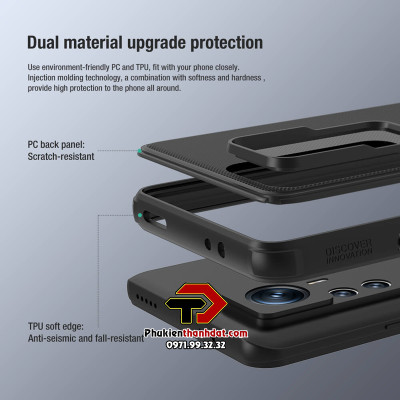 Ốp lưng chống sốc cho Xiaomi 12T Pro, Redmi K50 Ultra, Xiaomi 12T chính hãng Nillkin chống bám vân tay - Hàng chính hãng