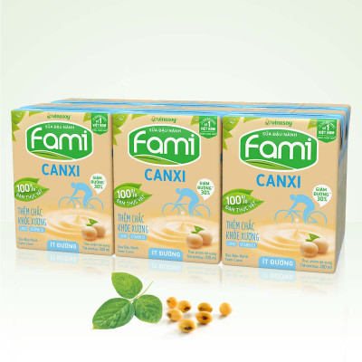 Thùng Sữa đậu nành Vinasoy Fami Canxi ít đường (200ml x 36 Hộp)