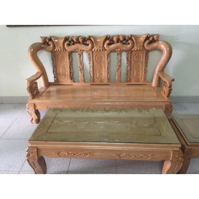 Bàn ghế gỗ sồi nga bộ ban ghế phong khach gỗ sôi bộ ban ghế tay tron gỗ sôi tay 12