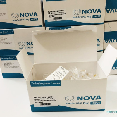 Đầu bấm mạng RJ45 cat5 NOVA CC-01-00174 chân mạ vàng cao cấp (hộp 100 hạt) hàng nhập khẩu chính hãng