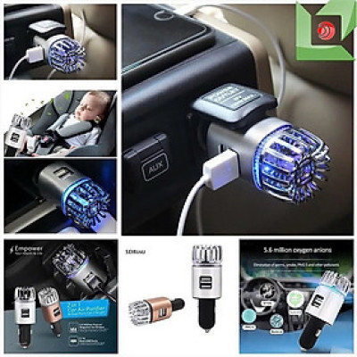 Máy Tạo Ion Âm Lọc Không Khí Cho Xe Ô Tô Tích Hợp Hai Cổng Sạc USB – Lọc Bụi, Khử Mùi Hôi Hiệu Quả